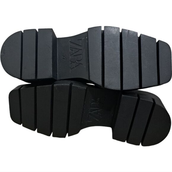 Zara Leather Square Toe Platform Chunky Streetwear Boot Size 37 - Black - Picture 9 of 15